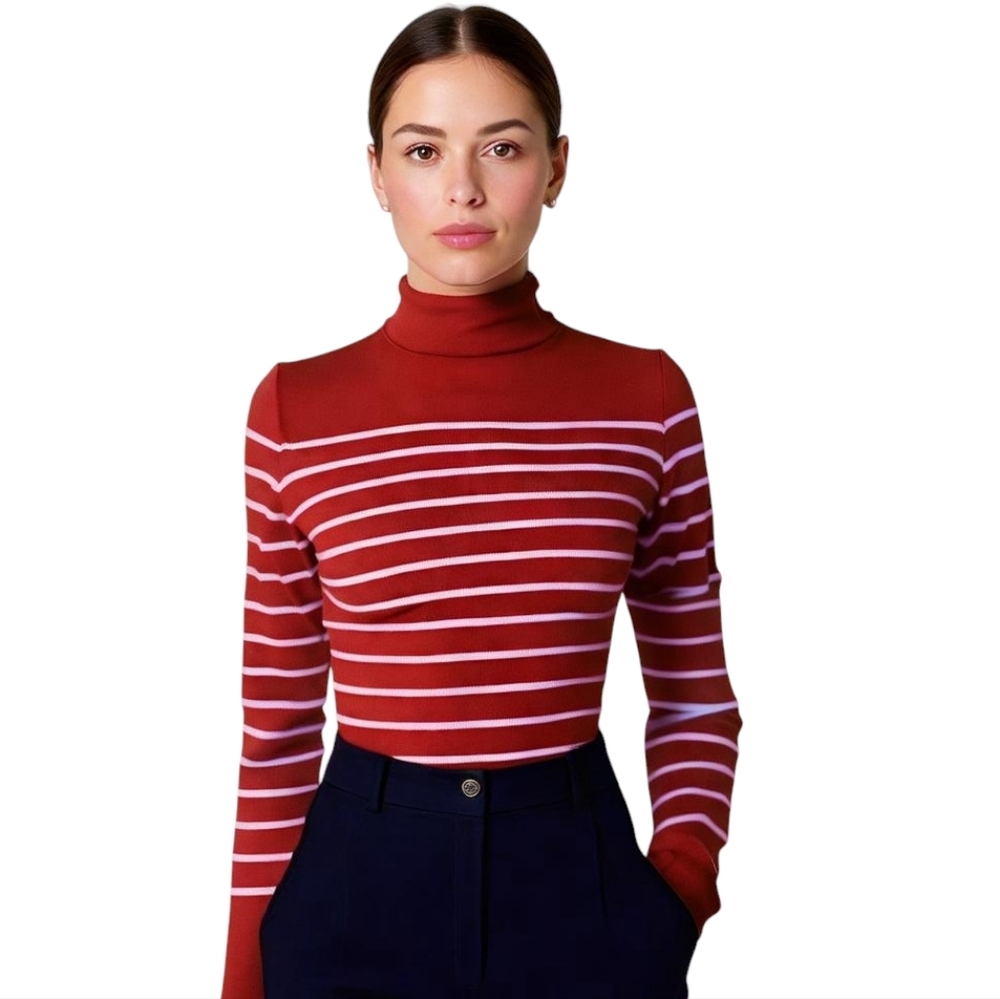 Vineyard Vines Red White Striped Turtleneck Long Sleeve Top XXS